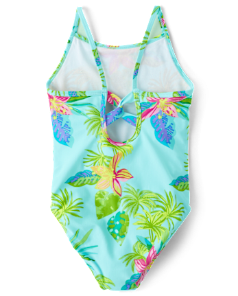 Girls Print Cross Back One Piece Swimsuit
