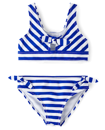 Girls Striped Tie Front Bikini Swimsuit