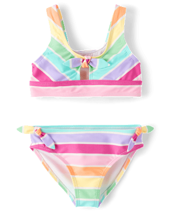 Girls Striped Tie Front Bikini Swimsuit