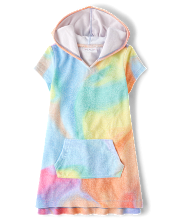 Girls Rainbow Tie Dye Terry Swim Cover-Up