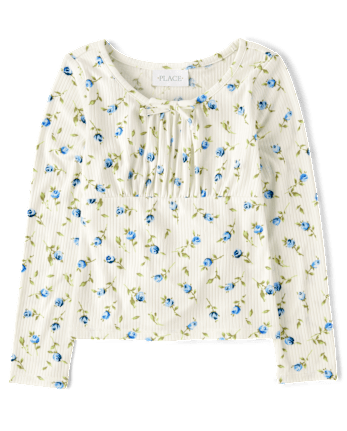 Girls Floral Ribbed Top