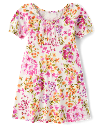Girls Floral Puff Sleeve Dress