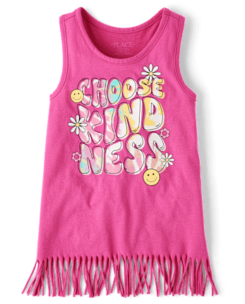 Girls Choose Kindness Fringe Tank Top