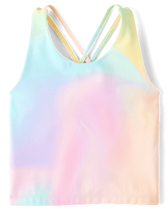 Girls Quick Dry Rainbow Marble Cross Back Tank Top