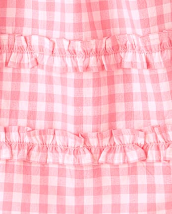 Girls Mommy And Me Gingham Poplin Smocked Ruffle Dress