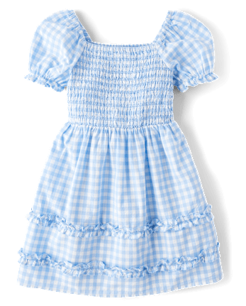 Girls Mommy And Me Gingham Poplin Smocked Ruffle Dress