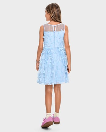 Girls 3D Butterfly Mesh Fit And Flare Dress