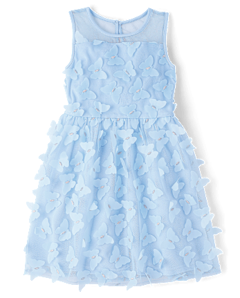 Girls 3D Butterfly Mesh Fit And Flare Dress