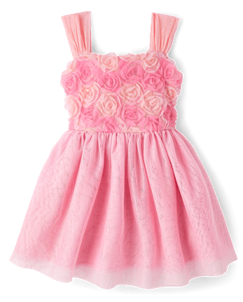 Girls 3D Rosette Mesh Fit And Flare Dress