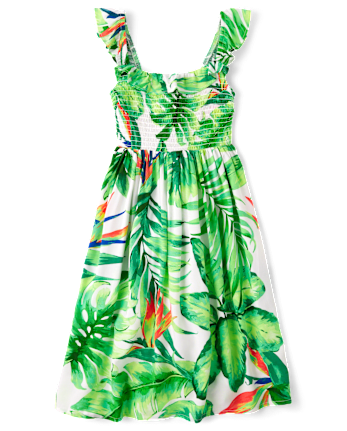 Girls Matching Family Tropical Midi Smocked Dress