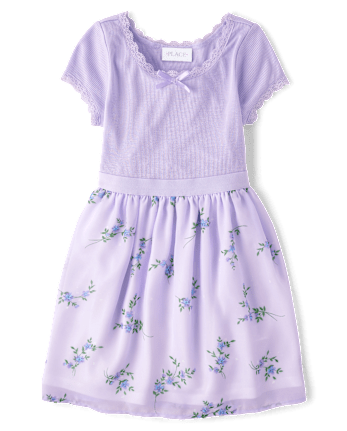 Girls Floral Ribbed Fit And Flare Dress