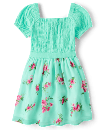 Girls Floral Smocked Fit And Flare Dress