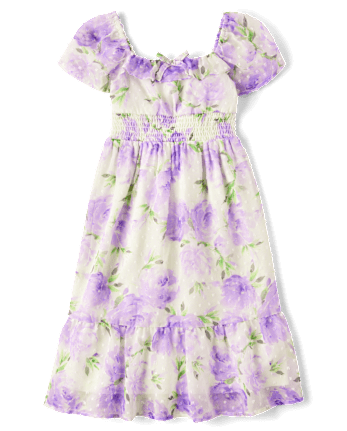 Girls Mommy And Me Floral Chiffon Tiered Dress