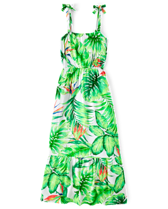 Womens Matching Family Tropical Maxi Tie Shoulder Dress