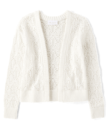Girls Pointelle Open Front Cardigan