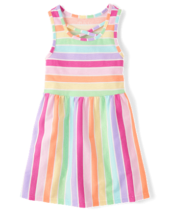 Girls Rainbow Striped Tank Dress