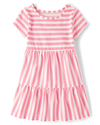 Girls Striped Tiered Dress