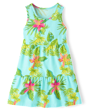 Girls Tropical Tiered Dress