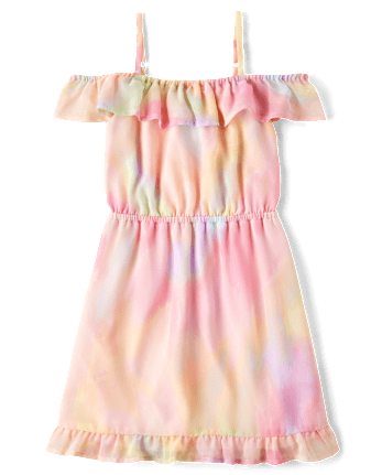 Girls Rainbow Tie Dye Off Shoulder Dress