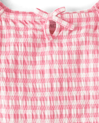 Girls Gingham Smocked Keyhole Top