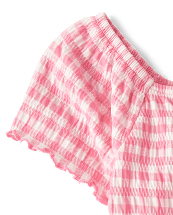 Haut à carreaux vichy à smocks pour fille