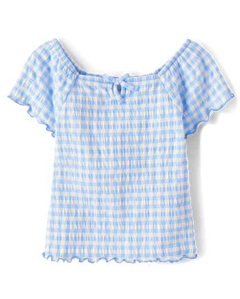 Girls Gingham Smocked Keyhole Top