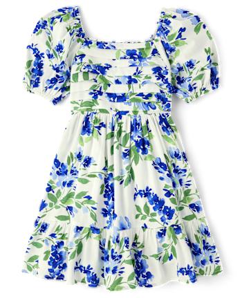 Girls Mommy And Me Floral Pleated Ruffle Dress