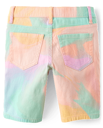 Girls Rainbow Tie Dye Twill Skimmer Shorts