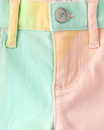 Shorty court en sergé tie-dye arc-en-ciel pour filles