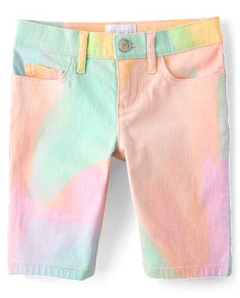 Girls Rainbow Tie Dye Twill Skimmer Shorts