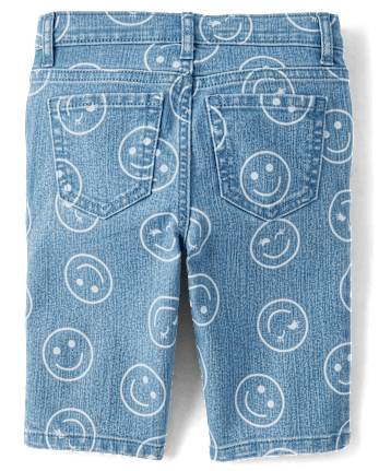 Girls Happy Face Denim Skimmer Shorts
