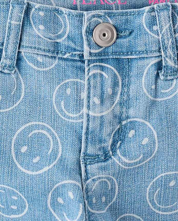Short en jean à motif visage souriant pour filles