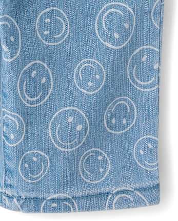 Short en jean à motif visage souriant pour filles