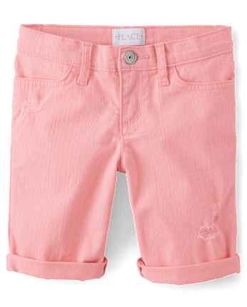 Girls Roll Cuff Twill Skimmer Shorts