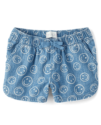 Girls Happy Face Chambray Pull On Shorts