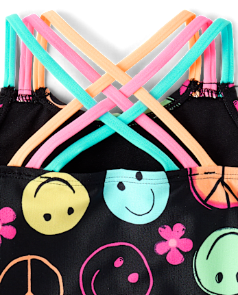 Baby And Toddler Girls Rainbow Happy Face Tankini Swimsuit