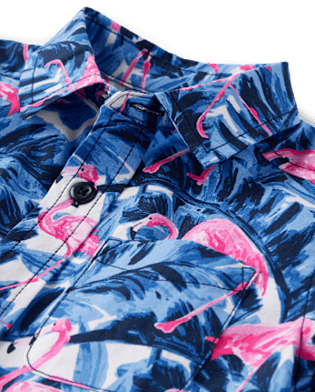 Baby And Toddler Boys Tropical Flamingo Poplin Button Up Shirt