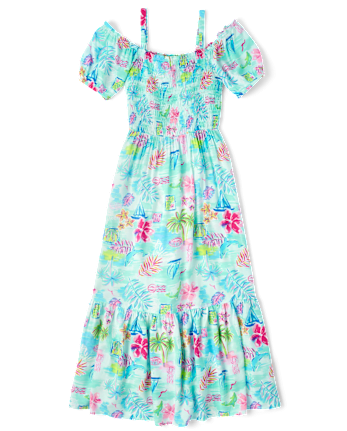 Womens Matching Family Tropical Midi Off Shoulder Dress