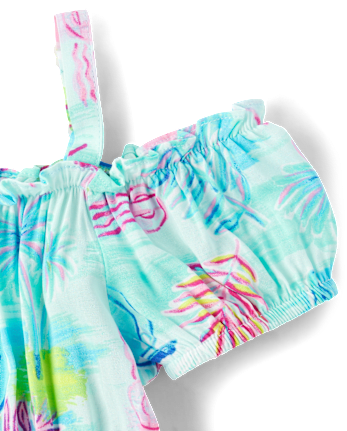 Girls Matching Family Tropical Midi Off Shoulder Dress