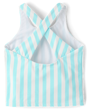 Girls Striped Cross Back Tankini Swimsuit