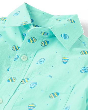 Boys Easter Egg Poplin Button Up Shirt