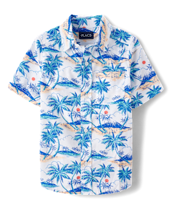Boys Tropical Poplin Button Up Shirt
