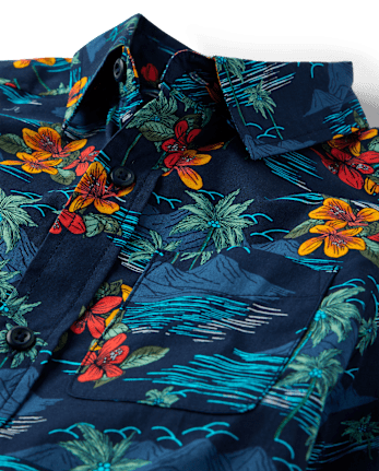Boys Tropical Poplin Button Up Shirt