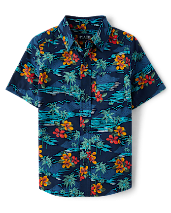 Boys Tropical Poplin Button Up Shirt