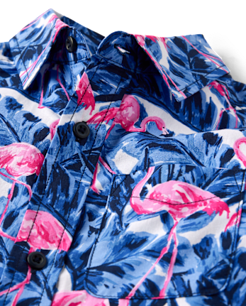 Boys Tropical Poplin Button Up Shirt