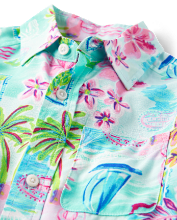 Boys Matching Family Tropical Button Up Shirt