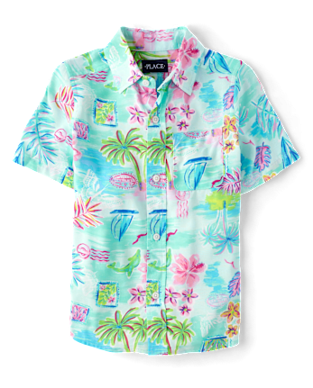 Boys Matching Family Tropical Button Up Shirt