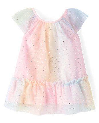 Robes à volants en maille pour bébés filles, arc-en-ciel chatoiement
