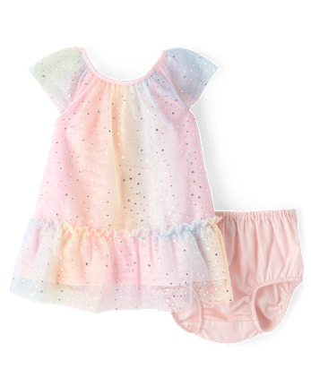 Robes à volants en maille pour bébés filles, arc-en-ciel chatoiement