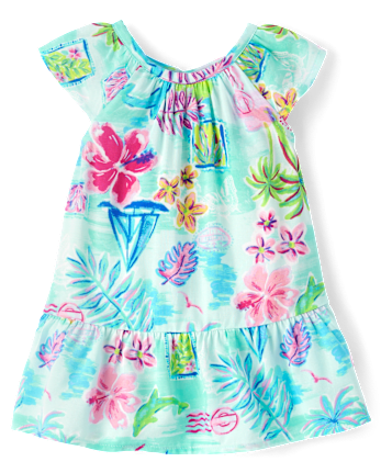 Baby Girls Matching Family Tropical Ruffle Dress